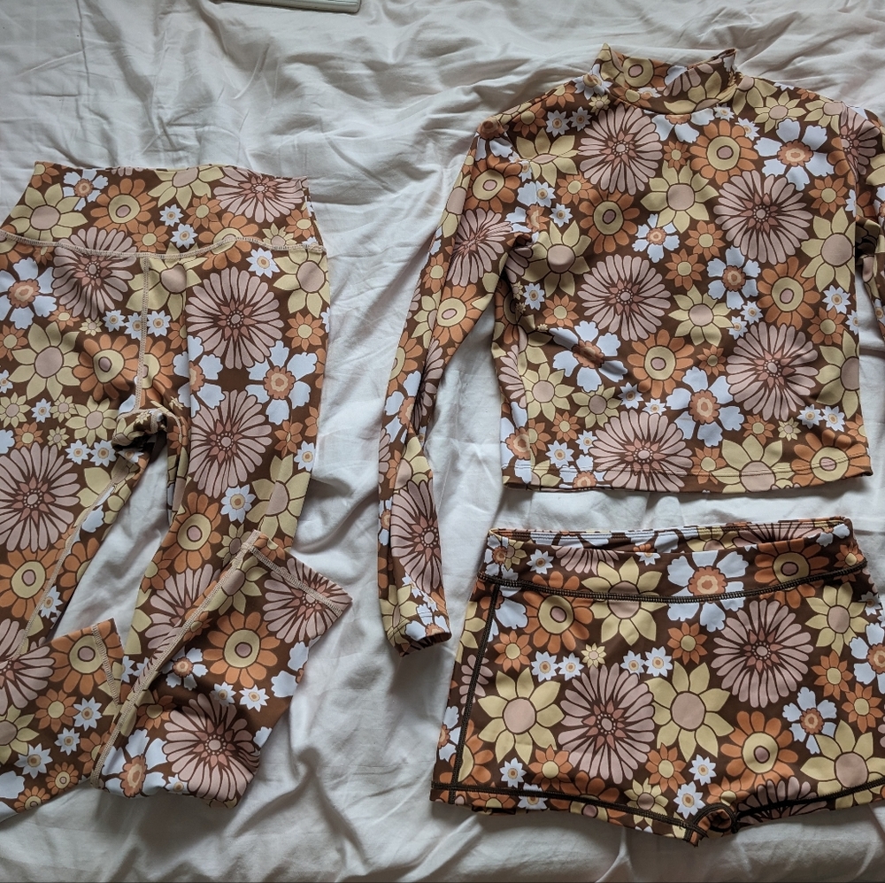 Kavala Collective Surf Set: Flower Power Leggings, Top, and Bottoms
